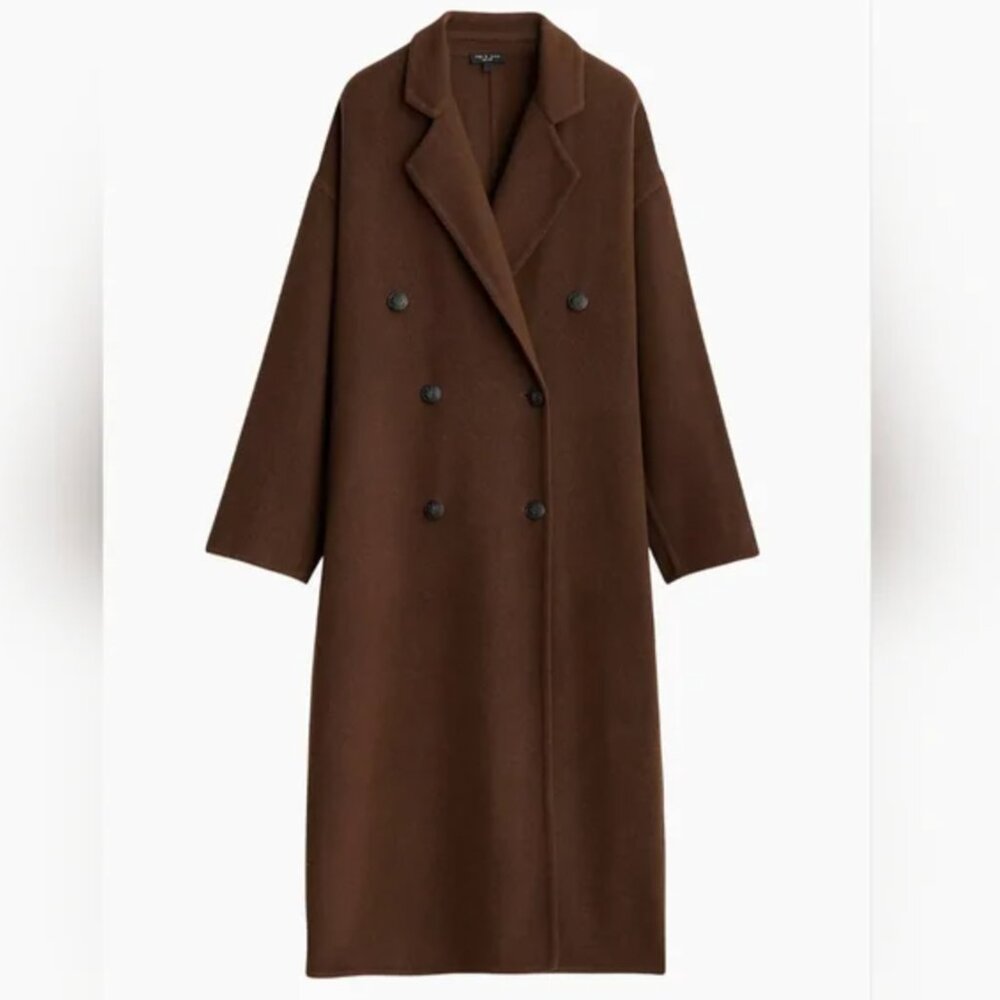 Rag and Bone Chocolate Brown Italian Wool Coat Size XL